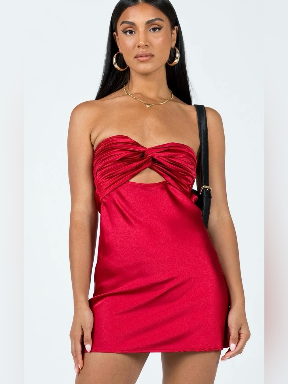 Princess Polly Shellie Red Satin Twist Strapless Mini Dress